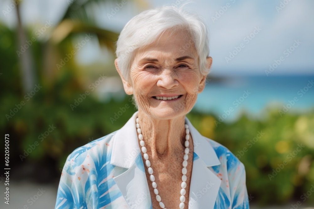 Portrait of a smiling senior woman standing at the beach in summer Portrait of a smiling senior woman standing at the beach in summer
