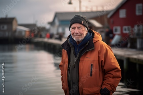 Portrait of a senior man standing in front of a pier in the harbor © Robert MEYNER