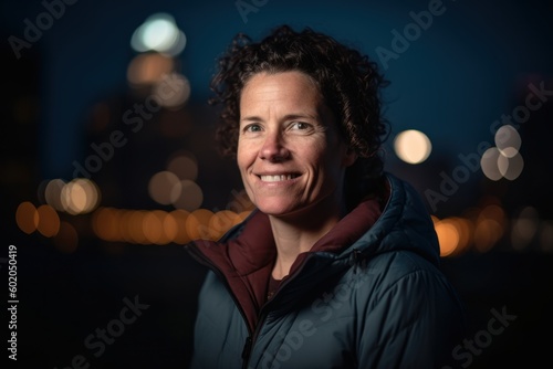 Portrait of a smiling middle-aged woman in the city at night
