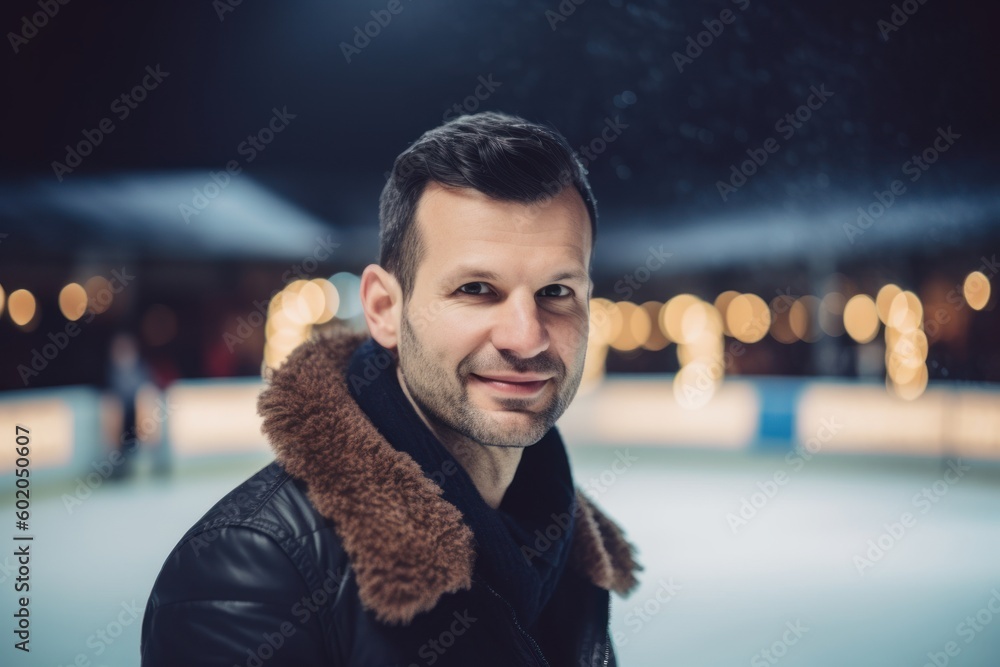 Φωτογραφία Medium shot portrait photography of a satisfied man in his 30s wearing a cozy sweater against an ice rink or winter sports background