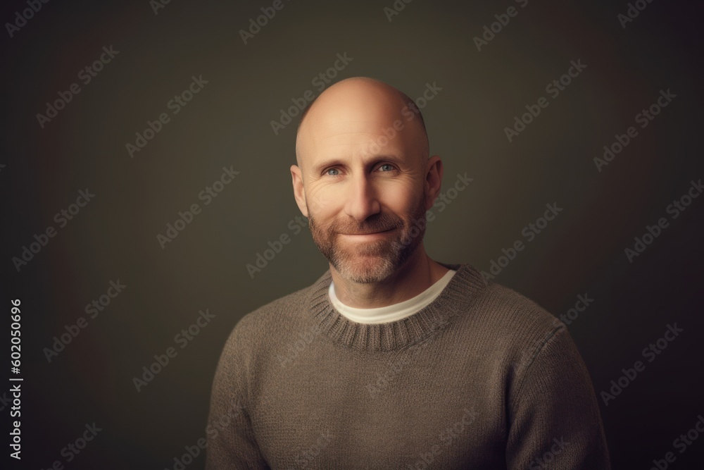 Portrait of a bald man in a sweater on a dark background Portrait of a bald man in a sweater on a dark background