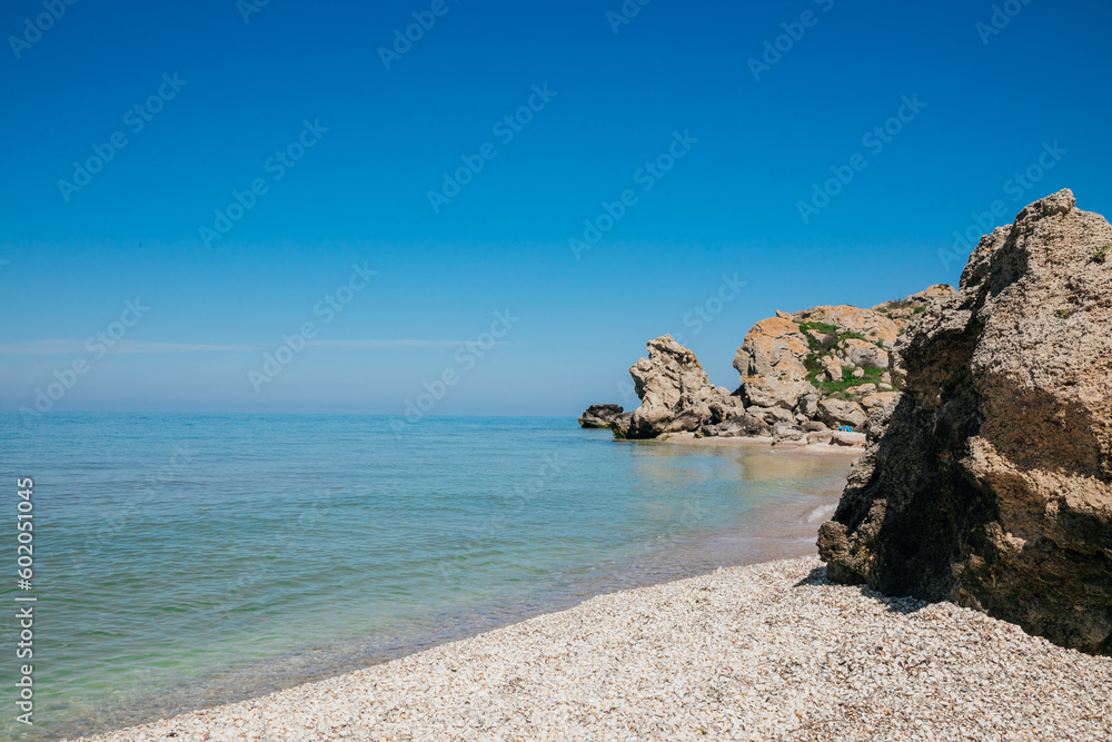 beach shore with cliffs of the sea nature walk journey blue sky