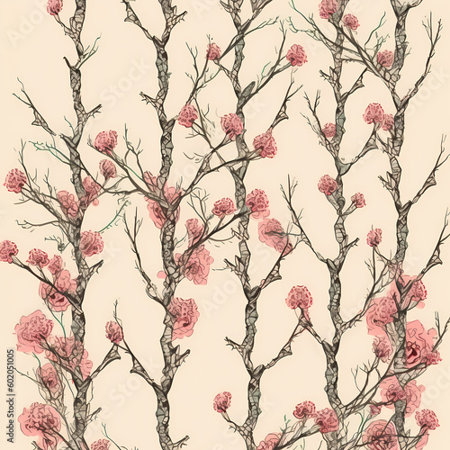Small Twigs Floral Pattern. Generative AI © imazydreams