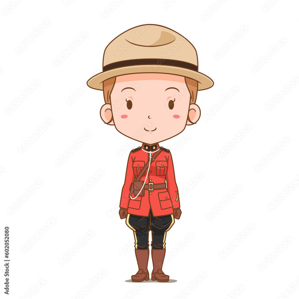 Cartoon character of Canadian female police officer. Royal Canadian Mounted Police. Cartoon character of Canadian female police officer. Royal Canadian Mounted Police.