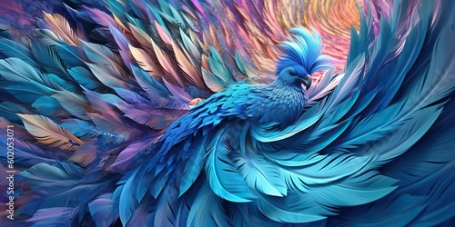 AI Generated. AI Generative. Photo realistic illustration of blue soft feathers. Pattern background texture romantic cozy vibe. Graphic Art Illustration © AkimD