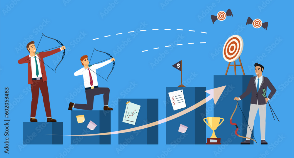 business archer. managers shooting to goal. Vector business concept background business archer. managers shooting to goal. Vector business concept background