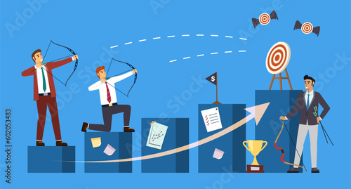 business archer. managers shooting to goal. Vector business concept background