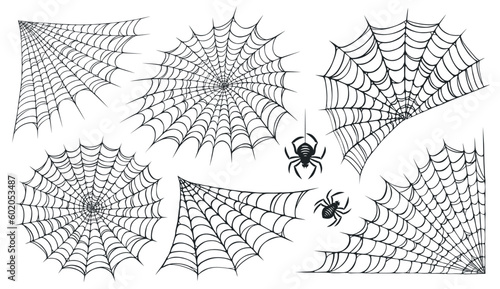 Spider web isolated on white background. Cobweb set. Halloween concept vector illustration
