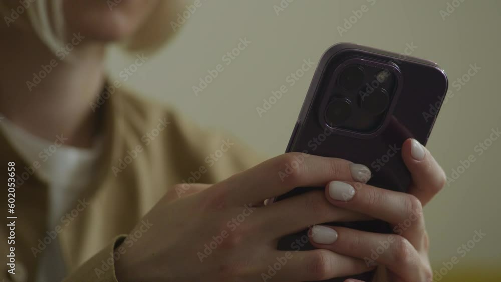 Unrecognizable Woman Texting on Smartphone Close Up Unrecognizable Woman Texting on Smartphone Close Up