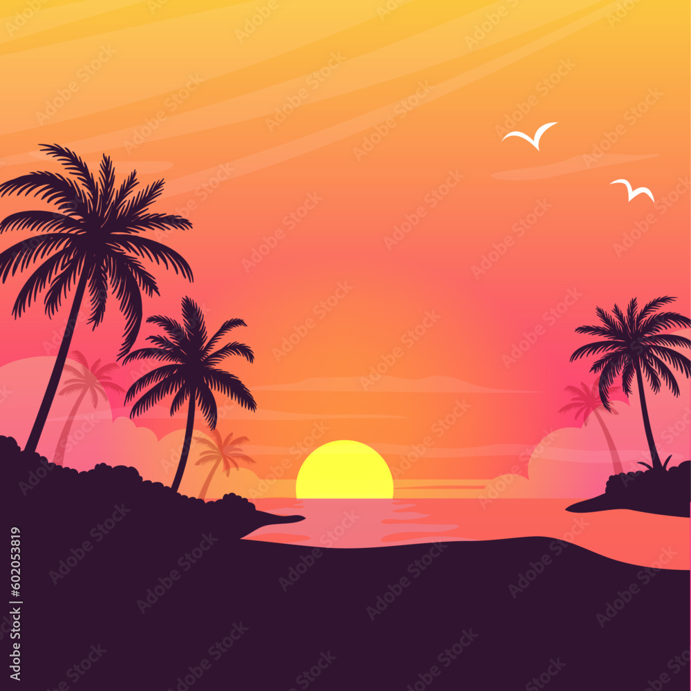 Gradient beach sunset landscape