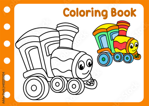 coloring book cute train. kids drawing