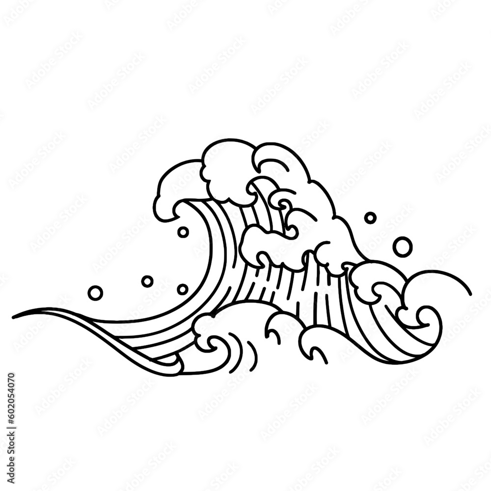 Fototapeta premium Sea wave hand-drawn 