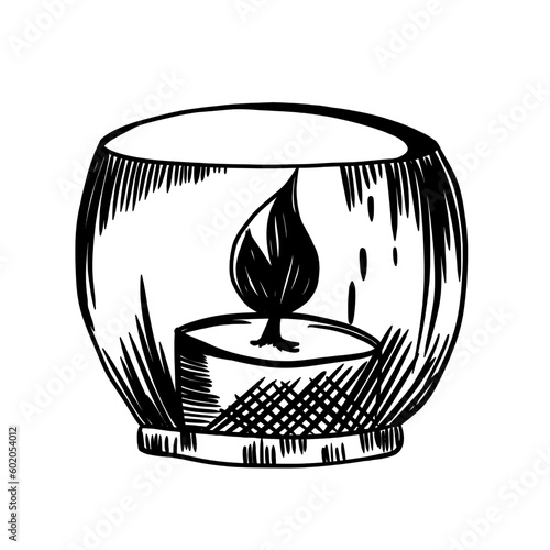 Burning candle line art