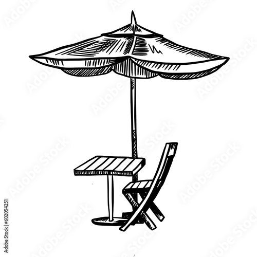 Sunshade with table and chair line art