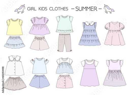 夏の女の子の子供服コーディネート