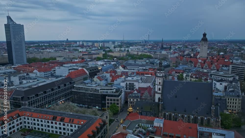 Drone shot of St. Thomas Church ( Thomaskirche ) . The St. Thomas Church is a Lutheran church in Leipzig, Germany, located at the western part of the inner city ring road in Leipzig's district Mitte Drone shot of St. Thomas Church ( Thomaskirche ) . The St. Thomas Church is a Lutheran church in Leipzig, Germany, located at the western part of the inner city ring road in Leipzig's district Mitte
