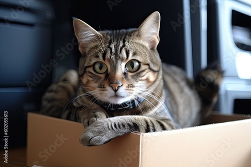 Cat sitting in box © neirfy
