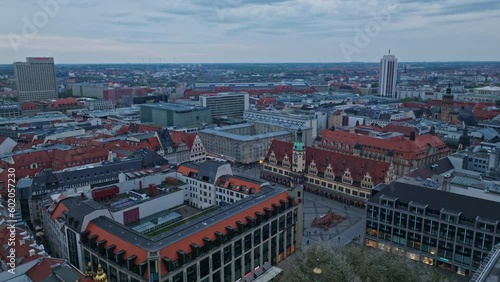 Drone shot of Leipzig's Old Town Hall – which dominates the east side of the marketplace in Leipzig's district Mitte . photo