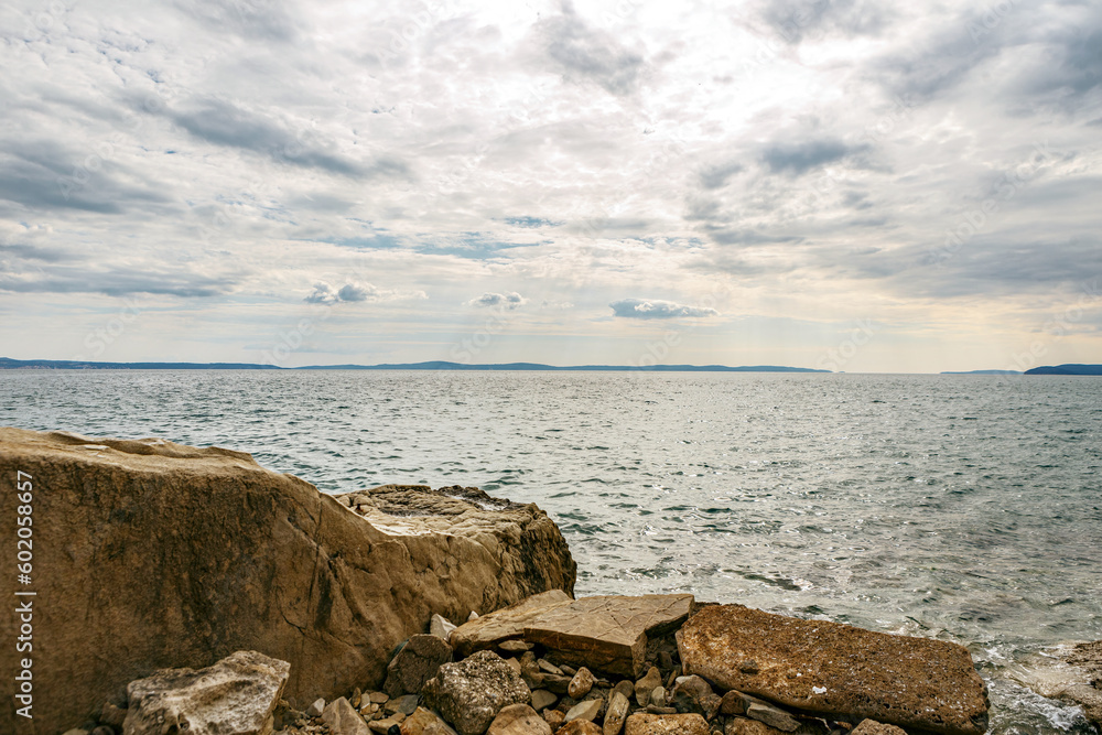 View at the adriatic sea from the coastside near Stobrec, Dalmatia, Croatia, in early spring