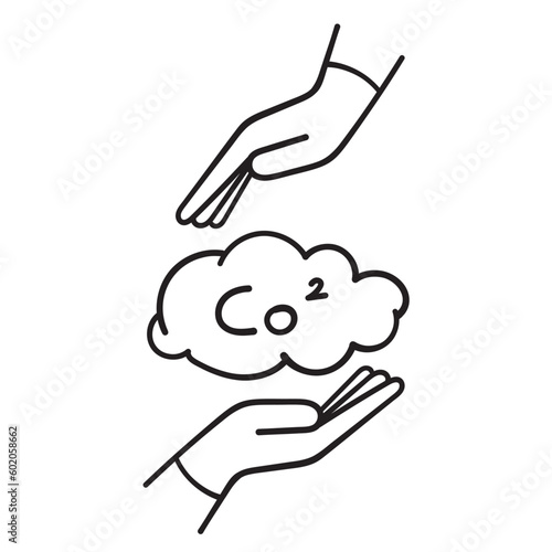 hand drawn doodle person holding co2 cloud illustration vector