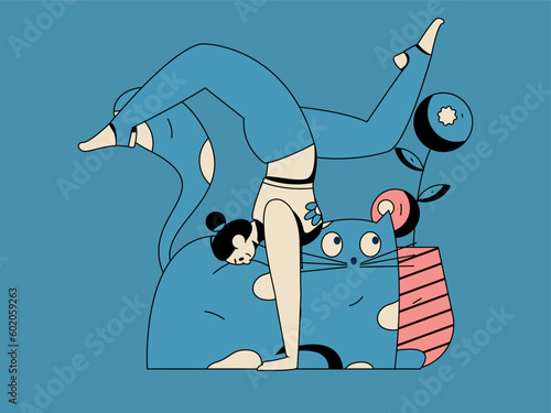 Practicing yoga for physical and mental health flat vector character concept operation hand drawn illustration
