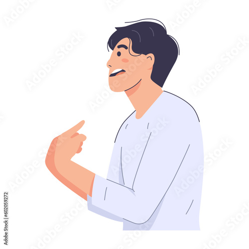 Confused man pointing to himself. Young man himself was puzzled. suspicious man. Modern trendy style. Hand drawn vector character illustration. Isolated on white background.