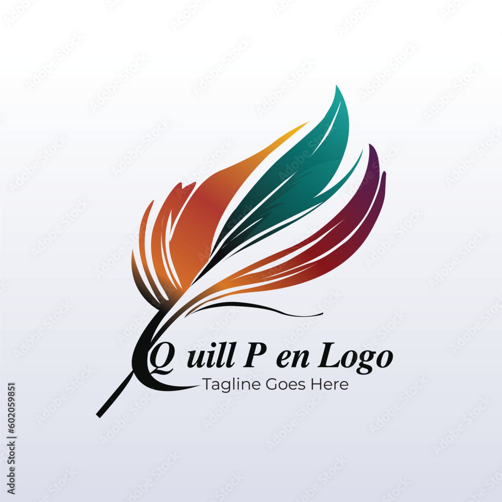Obraz premium Vector gradient quill pen logo design template
