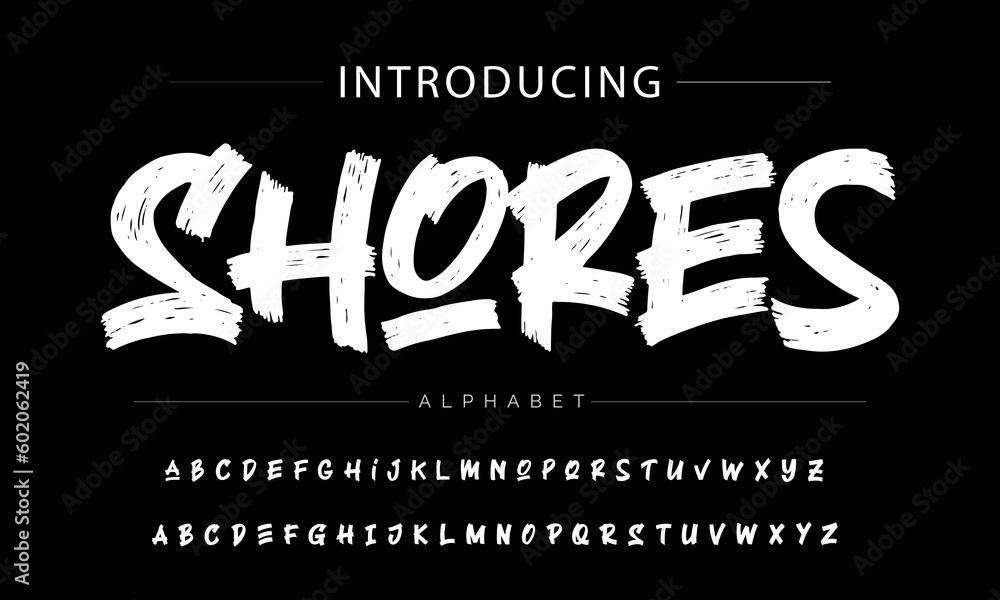 Shores vector brush style font, alphabet, typeface - obrazy, fototapety, plakaty 