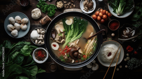 Chinese hot pot food, top view