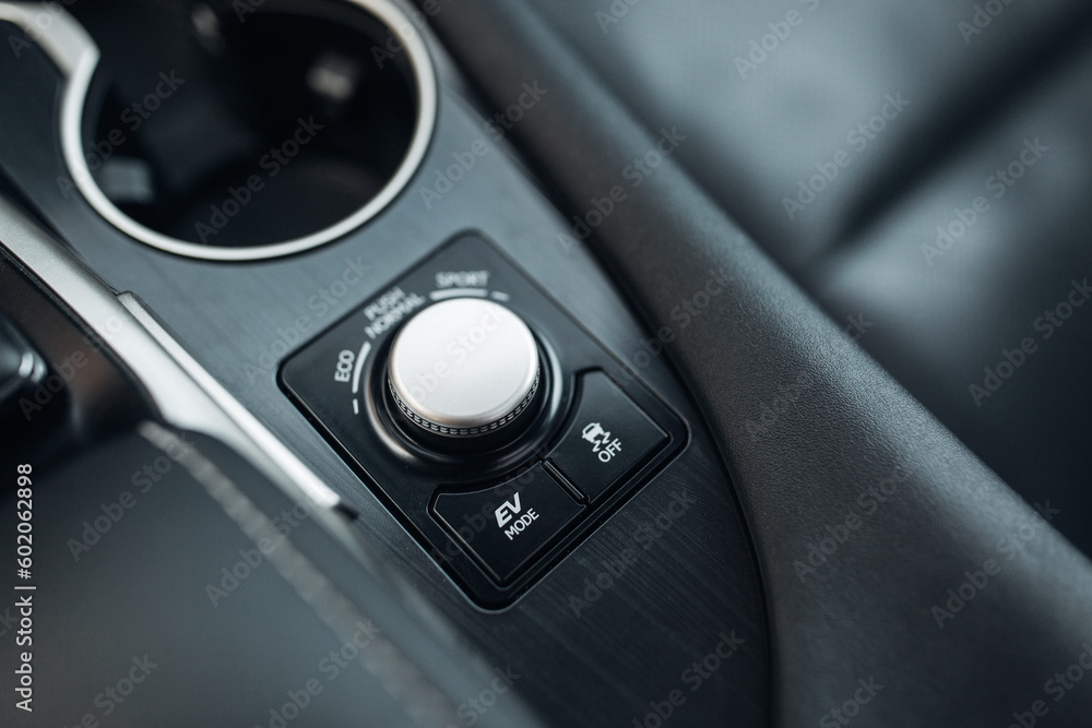 Hybrid car ev mode control panel close up