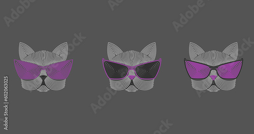 a cat in glasses, a set of appliqué patterns with rhinestones, 2 mm and 3 mm