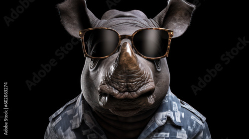 Cool and Cute: A Baby Rhinoceros Rocking Sunglasses. Generative AI