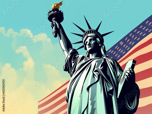 Statue of Liberty with American Flag Clipart