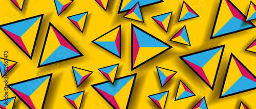 Abstract triangles pattern. Color triangles on yellow background.  Modern horizontal cover  banner or background. Vector EPS 10