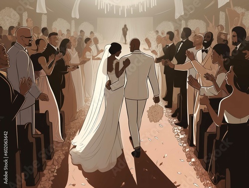 Bride and Groom Walking Down the Aisle Clipart