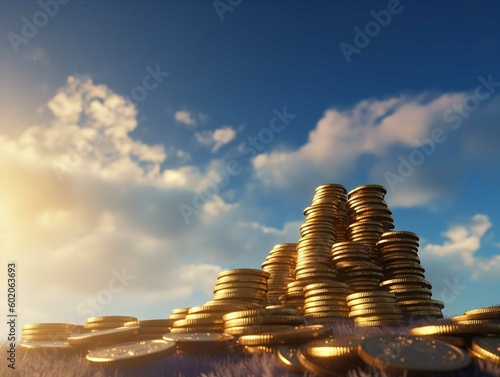 Stack of Coins Against a Backdrop of Sky photo