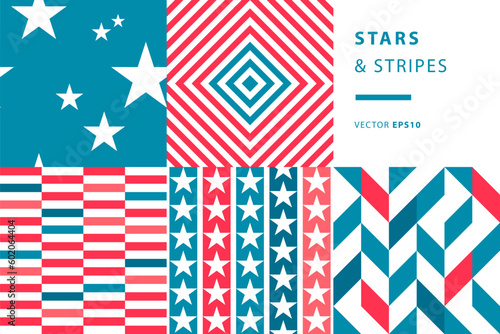 Stars and stripes, patriotic patterns in red, white and blue