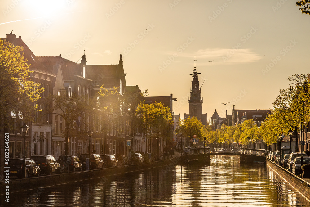 Canal in Alkmaar at sunset, Netherlands