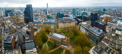 Aerial view of Birmingham, a major city in England’s West Midlands region, with multiple Industrial Revolution-era landmarks photo