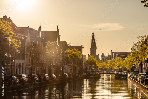 Canal in Alkmaar at sunset, Netherlands