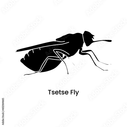 Tsetse fly black fill icon. Dangerous insect with deadly venom. Vector illustration in trendy style. Editable graphic resources for many purposes.