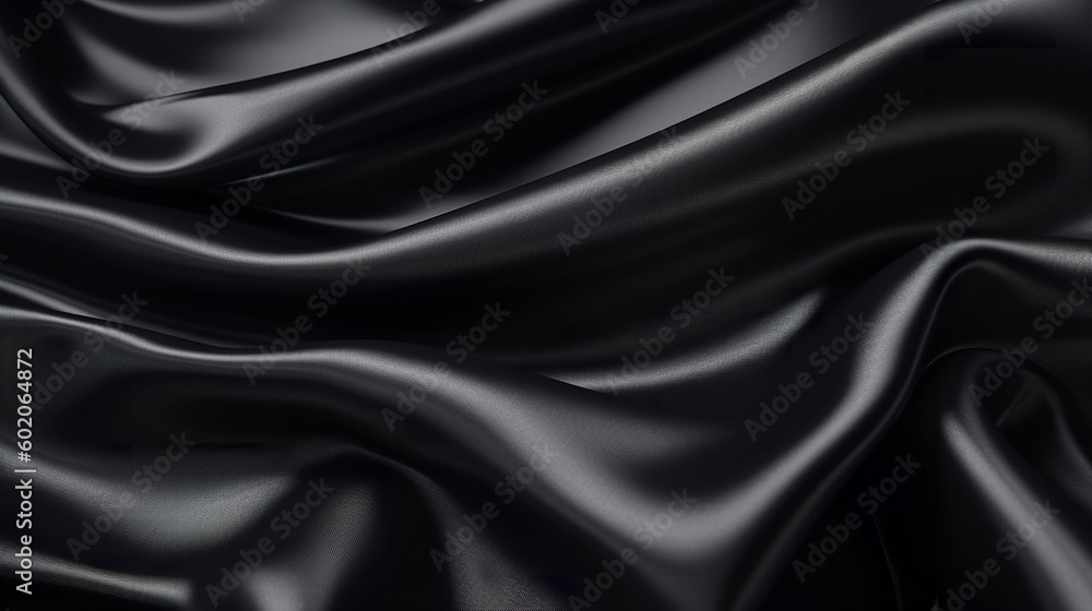Black silk satin fabric texture background with sweeping ripples and folds. A.I. generated.
Black silk satin fabric texture background with sweeping ripples and folds. A.I. generated.