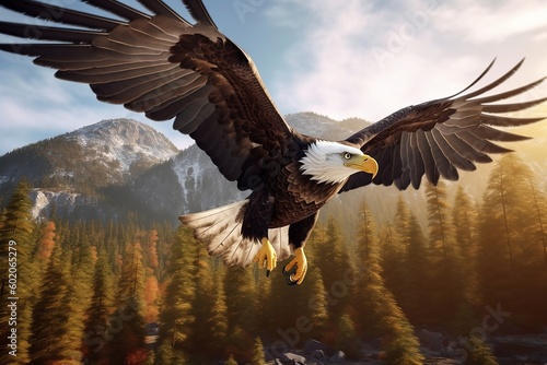 american bald eagle in flight. Generative AI. © D