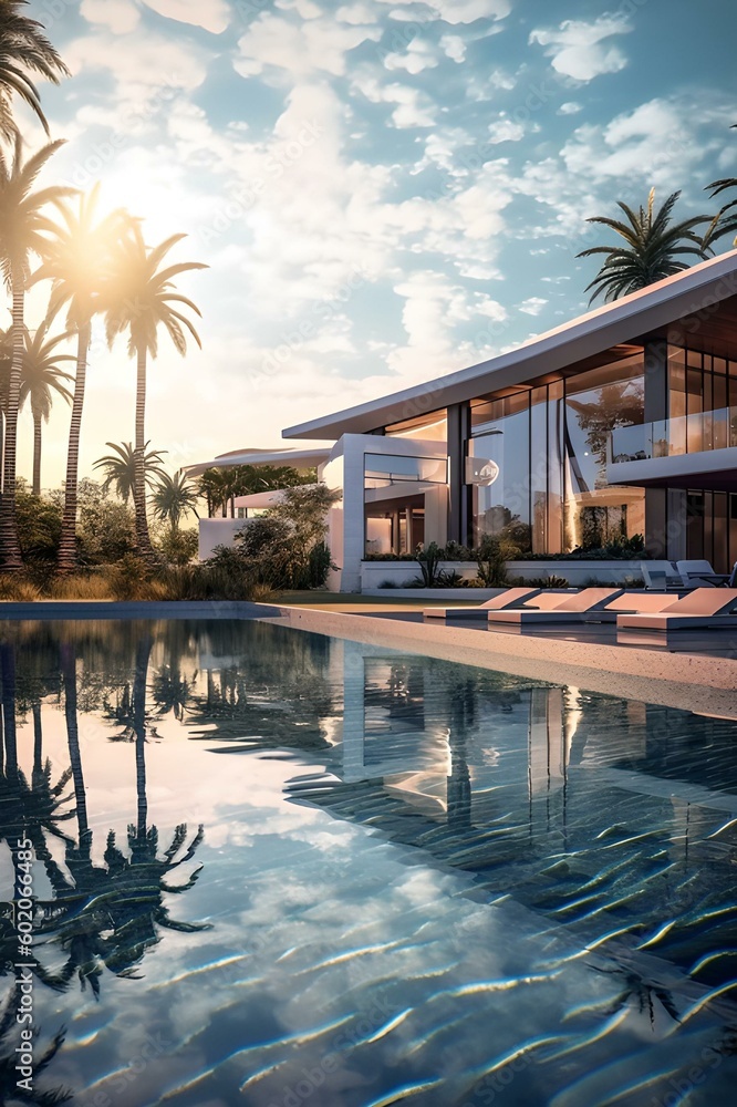 Luxurios Real Estate, 3D Visualization, Holidays, Accommodation, Real Estate, Pool, Palms