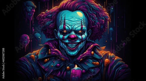 an illustration of a clown with neon pink color. Fantasy concept , Illustration painting. Generative AI