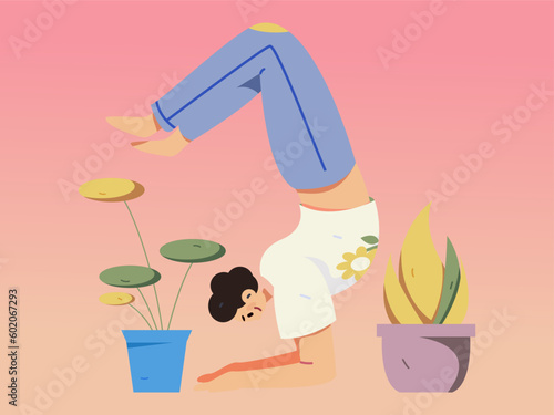 Practicing yoga for physical and mental health flat vector character concept operation hand drawn illustration 