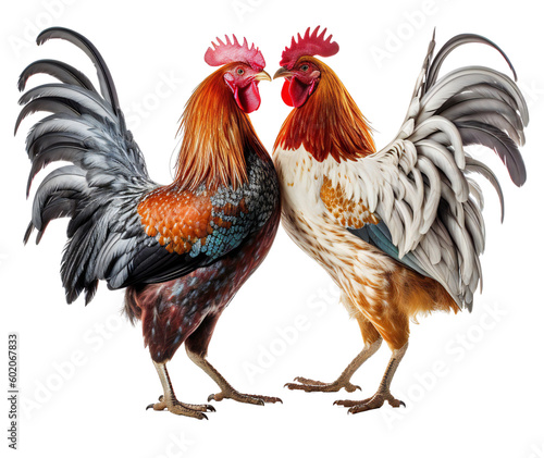 Vászonkép Two farm roosters are arguing with each other
