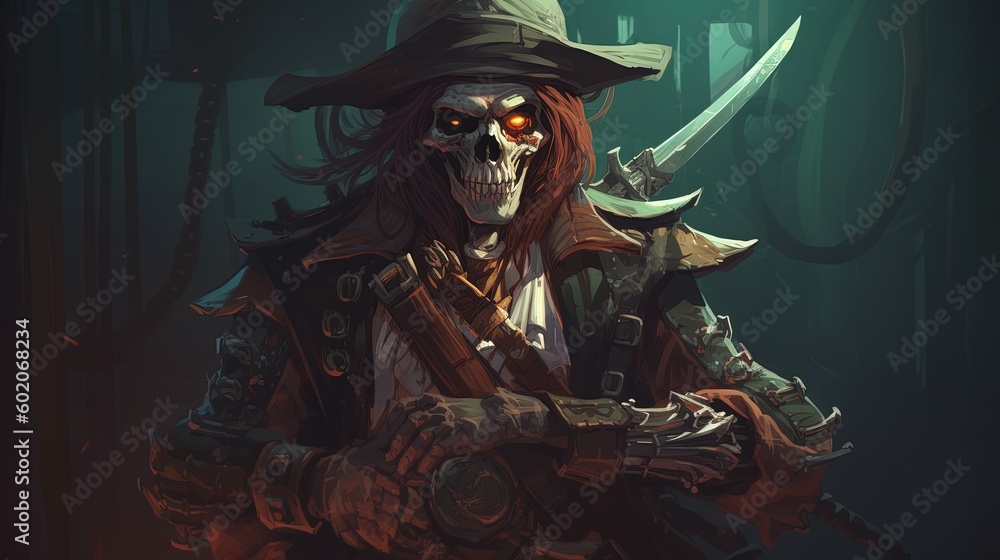Cyborg pirate with a laser cutlass. Fantasy concept , Illustration painting. Generative AI Cyborg pirate with a laser cutlass. Fantasy concept , Illustration painting. Generative AI