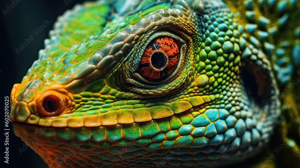 Fototapeta premium Close up of green Iguana,Generative, AI, Illustration.