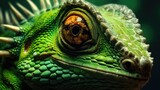 Close up of green Iguana,Generative, AI, Illustration.